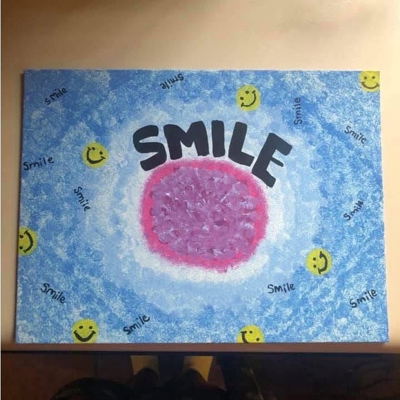 Handmade | Art | Smile Art Painting Blue And Pink | Poshmark
